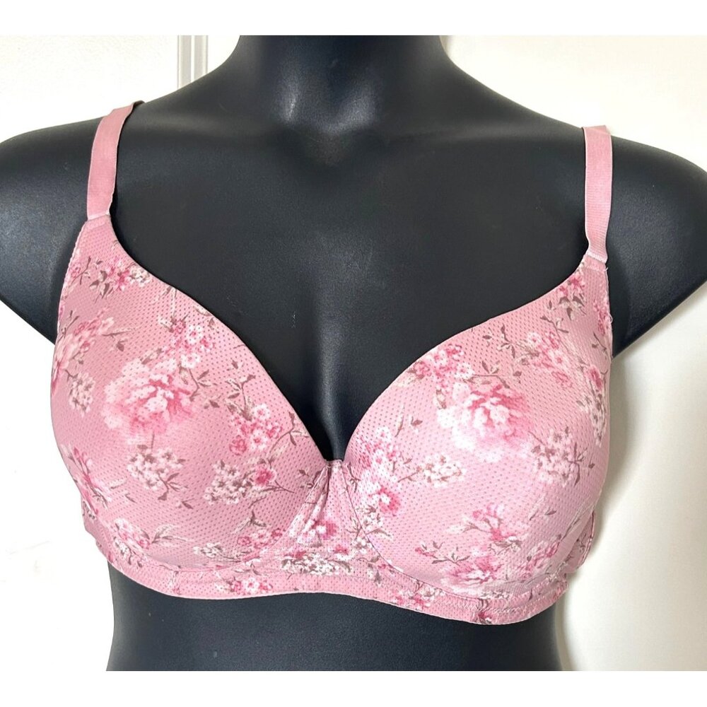 Pink Floral Print Lightly Lined Underwire Bra With size 38DD